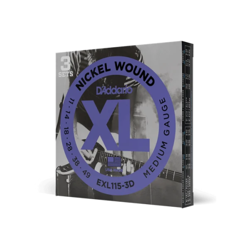 D’Addario EXL115-3D XL Nickel Wound 11–49 elektriskās ģitāras stīgas — 3 komplekti D’Addario EXL115-3D XL Nickel Wound 11–49 elektriskās ģitāras stīgas — 3 komplekti