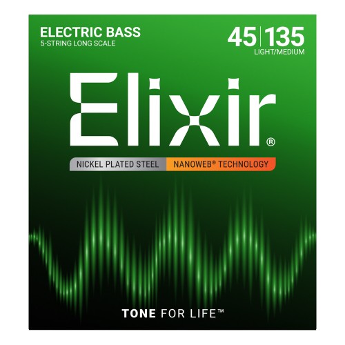 Elixir 14207 Nanoweb Nickel-Plated Steel 45–135 — 5 stīgu basģitāras stīgu komplekts