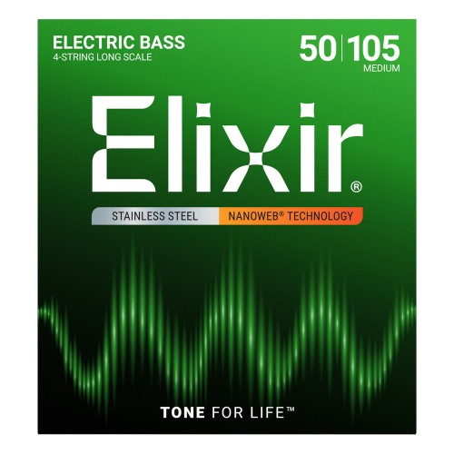 Elixir 14702 Nanoweb Stainless Steel 50–105 — 4 stīgu basģitāras stīgu komplekts