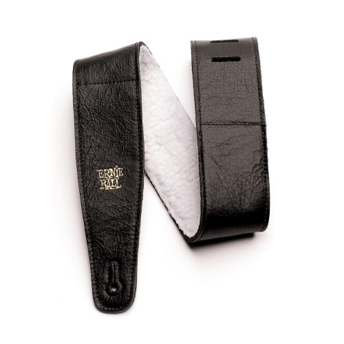 Ernie Ball 2.5in Italian Leather w/Fur Padding Guitar Strap/Bass Strap - Black — ģitāras un basa siksna Ernie Ball 2.5in Italian Leather w/Fur Padding Guitar Strap/Bass Strap - Black — ģitāras un basa siksna