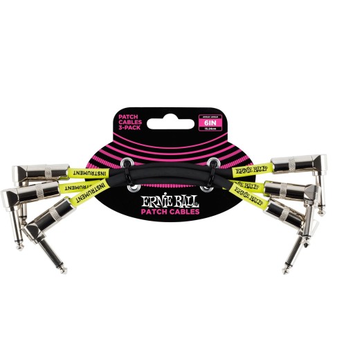 Ernie Ball Classic Patch Cable Angle/Angle 6in - Black - 3 paku iepakojums — pedāļu savienojuma vads Ernie Ball Classic Patch Cable Angle/Angle 6in - Black - 3 paku iepakojums — pedāļu savienojuma vads
