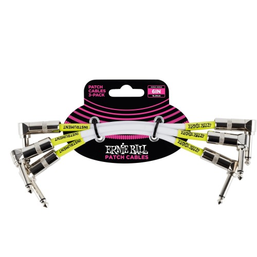 Ernie Ball Classic Patch Cable Angle/Angle 6in - White - 3 paku iepakojums — pedāļu savienojuma vads Ernie Ball Classic Patch Cable Angle/Angle 6in - White - 3 paku iepakojums — pedāļu savienojuma vads