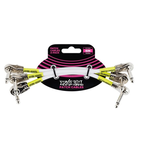 Ernie Ball Classic Patch Cable Flat Angle/Flat Angle 6in - White - 3 paku iepakojums — pedāļu savienojuma vads Ernie Ball Classic Patch Cable Flat Angle/Flat Angle 6in - White - 3 paku iepakojums — pedāļu savienojuma vads