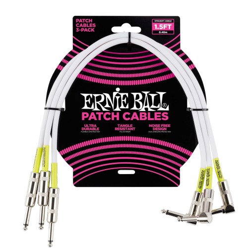 Ernie Ball Straight / Angle Patch Cable 3 paku iepakojums - White (0.45M) — pedāļu savienojuma vads Ernie Ball Straight / Angle Patch Cable 3 paku iepakojums - White (0.45M) — pedāļu savienojuma vads