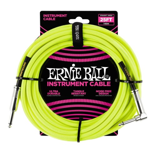 Ernie Ball Braided Straight / Angle Instrument Cable Neon - Yellow (7,62M) — instrumentu vads Ernie Ball Braided Straight / Angle Instrument Cable Neon - Yellow (7,62M) — instrumentu vads