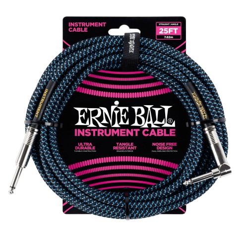 Ernie Ball Braided Instrument Cable Straight/Angle 25ft - Black/Blue — instrumentu vads