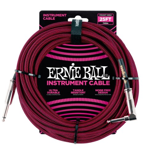 Ernie Ball Braided Instrument Cable Straight/Angle 25ft - Black/Red — instrumentu vads