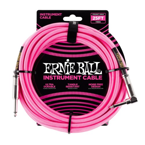 Ernie Ball Braided Straight / Angle Instrument Cable - Neon Pink (7.62M) — instrumentu vads Ernie Ball Braided Straight / Angle Instrument Cable - Neon Pink (7.62M) — instrumentu vads