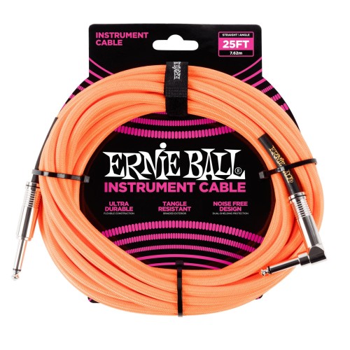 Ernie Ball Braided Straight / Angle Instrument Cable - Neon Orange (7.62M) — instrumentu vads Ernie Ball Braided Straight / Angle Instrument Cable - Neon Orange (7.62M) — instrumentu vads