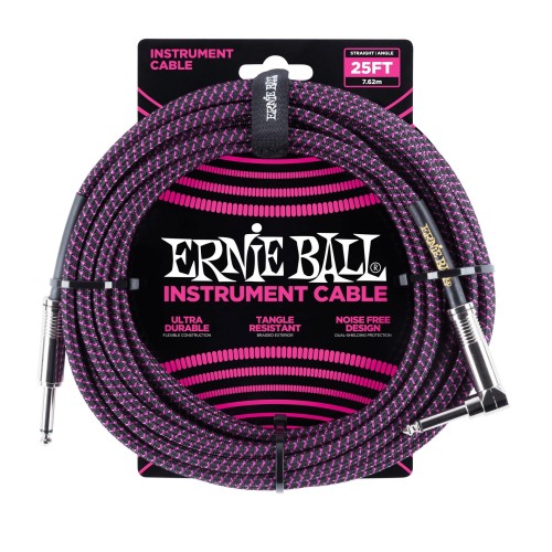 Ernie Ball Braided Straight / Angle Instrument Cable - Black / Purple (7.62M) — instrumentu vads Ernie Ball Braided Straight / Angle Instrument Cable - Black / Purple (7.62M) — instrumentu vads