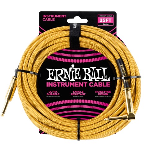 Ernie Ball Braided Straight / Angle Instrument Cable - Gold / Gold (7.62M) — instrumentu vads Ernie Ball Braided Straight / Angle Instrument Cable - Gold / Gold (7.62M) — instrumentu vads