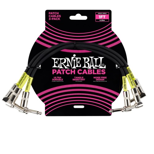 Ernie Ball Classic Patch Cable Angle/Angle 1ft - Black - 3 paku iepakojums — pedāļu savienojuma vads Ernie Ball Classic Patch Cable Angle/Angle 1ft - Black - 3 paku iepakojums — pedāļu savienojuma vads