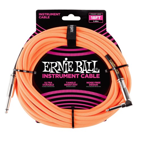 Ernie Ball Braided Instrument Cable Straight/Angle 18ft - Neon Orange — instrumentu vads Ernie Ball Braided Instrument Cable Straight/Angle 18ft - Neon Orange — instrumentu vads