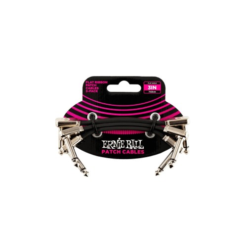 Ernie Ball Flat Ribbon Patch Cable 3in - Black - 3 paku iepakojums — pedāļu savienojuma vads Ernie Ball Flat Ribbon Patch Cable 3in - Black - 3 paku iepakojums — pedāļu savienojuma vads