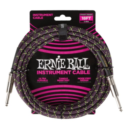Ernie Ball Braided Instrument Cable Straight/Straight 18ft - Purple Python — instrumentu vads Ernie Ball Braided Instrument Cable Straight/Straight 18ft - Purple Python — instrumentu vads