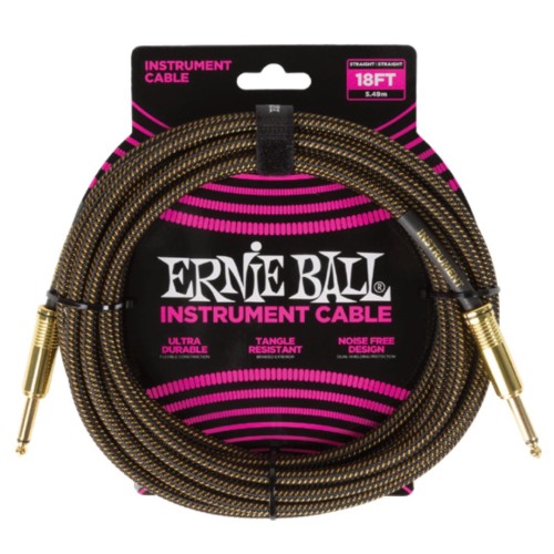 Ernie Ball Braided Instrument Cable Straight/Straight 18ft - Pay Dirt — instrumentu vads Ernie Ball Braided Instrument Cable Straight/Straight 18ft - Pay Dirt — instrumentu vads