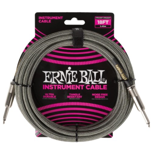 Ernie Ball Braided Instrument Cable Straight/Straight 18ft - Silver Fox — instrumentu vads