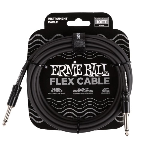 Ernie Ball Flex Instrument Cable Straight/Straight 10ft - Black — instrumentu vads