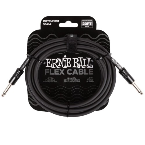 Ernie Ball Flex Instrument Cable Straight/Straight 20ft - Black — instrumentu vads Ernie Ball Flex Instrument Cable Straight/Straight 20ft - Black — instrumentu vads