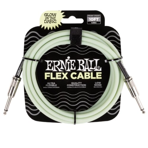 Ernie Ball Flex Instrument Cable Straight/Straight 10ft - Glow in Dark — instrumentu vads Ernie Ball Flex Instrument Cable Straight/Straight 10ft - Glow in Dark — instrumentu vads