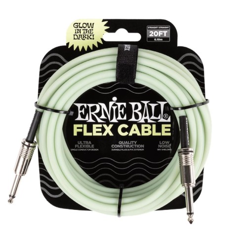Ernie Ball Flex Instrument Cable Straight/Straight 20ft - Glow in Dark — instrumentu vads Ernie Ball Flex Instrument Cable Straight/Straight 20ft - Glow in Dark — instrumentu vads