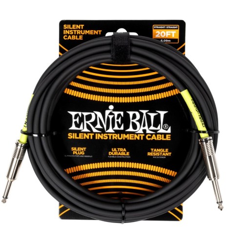 Ernie Ball Classic Silent Instrument Cable, Straight/Straight 20ft - Black — instrumentu vads
