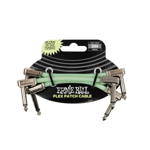 Ernie Ball Flex Patch Cable 3in - Glow in Dark - 3 paku iepakojums — pedāļu savienojuma vads Ernie Ball Flex Patch Cable 3in - Glow in Dark - 3 paku iepakojums — pedāļu savienojuma vads