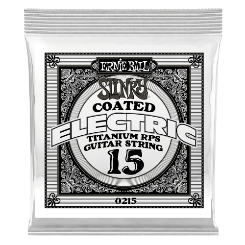 Ernie Ball .015 Slinky Coated Titanium Reinforced Plain — elektriskās ģitāras atsevišķa stīga Ernie Ball .015 Slinky Coated Titanium Reinforced Plain — elektriskās ģitāras atsevišķa stīga