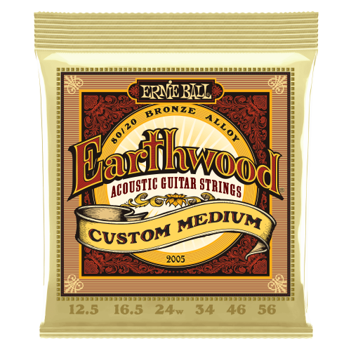 Ernie Ball Custom Medium Earthwood 80/20 Bronze 12.5-56 — akustiskās ģitāras stīgas