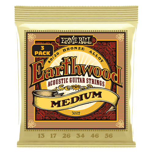 Ernie Ball Medium Earthwood 80/20 Bronze 13-56 - 3 paku iepakojums — akustiskās ģitāras stīgas Ernie Ball Medium Earthwood 80/20 Bronze 13-56 - 3 paku iepakojums — akustiskās ģitāras stīgas