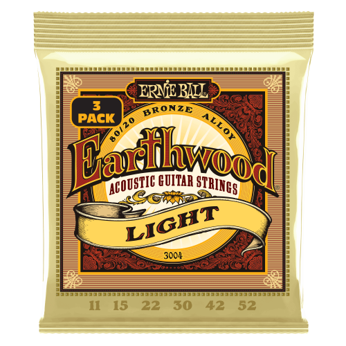 Ernie Ball Light Earthwood 80/20 Bronze 11-52 - 3 paku iepakojums — akustiskās ģitāras stīgas