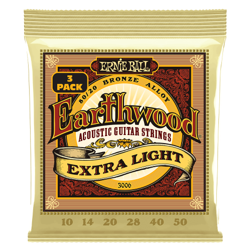 Ernie Ball Extra Light Earthwood 80/20 Bronze 10-50 - 3 paku iepakojums — akustiskās ģitāras stīgas Ernie Ball Extra Light Earthwood 80/20 Bronze 10-50 - 3 paku iepakojums — akustiskās ģitāras stīgas