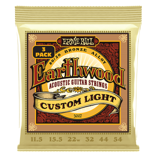 Ernie Ball Custom Light Earthwood 80/20 Bronze 11.5-54 - 3 paku iepakojums — akustiskās ģitāras stīgas Ernie Ball Custom Light Earthwood 80/20 Bronze 11.5-54 - 3 paku iepakojums — akustiskās ģitāras stīgas