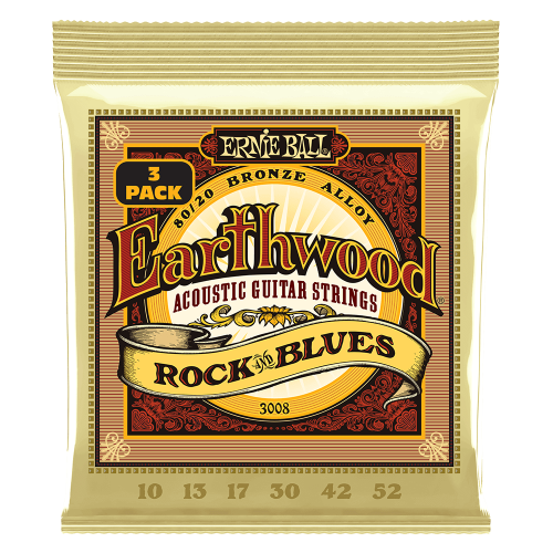 Ernie Ball Rock and Blues w/Plain G Earthwood 80/20 Bronze 10-52 - 3 paku iepakojums — akustiskās ģitāras stīgas