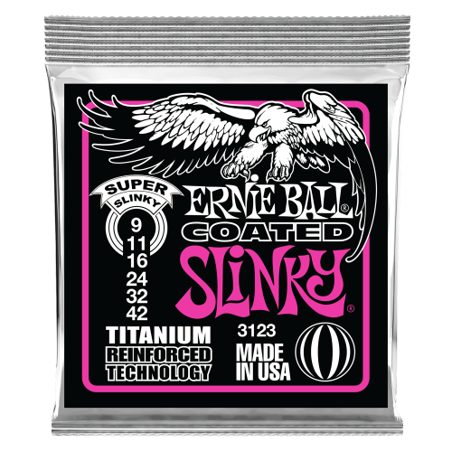 Ernie Ball Super Slinky Coated Titanium RPS 9-42 — elektriskās ģitāras stīgas