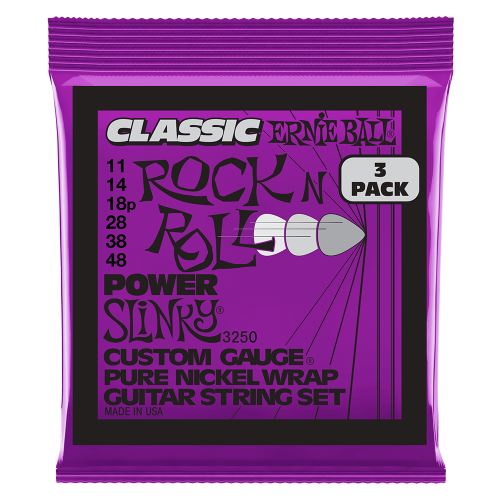Ernie Ball Power Slinky Classic Rock n Roll Pure Nickel Wrap 11-48 - 3 paku iepakojums — elektriskās ģitāras stīgas