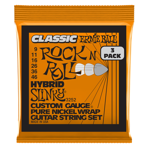 Ernie Ball Hybrid Slinky Classic Rock n Roll Pure Nickel Wrap 9-46 - 3 paku iepakojums — elektriskās ģitāras stīgas