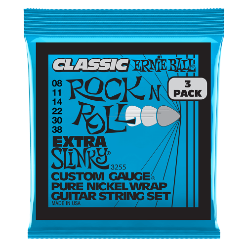 Ernie Ball Extra Slinky Classic Rock n Roll Pure Nickel Wrap 8-38 - 3 paku iepakojums — elektriskās ģitāras stīgas