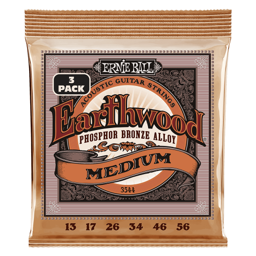 Ernie Ball Medium Earthwood Phosphor Bronze 13-56 - 3 paku iepakojums — akustiskās ģitāras stīgas Ernie Ball Medium Earthwood Phosphor Bronze 13-56 - 3 paku iepakojums — akustiskās ģitāras stīgas