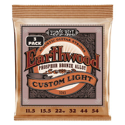 Ernie Ball Custom Light Earthwood Phosphor Bronze 11.5-54 - 3 paku iepakojums — akustiskās ģitāras stīgas Ernie Ball Custom Light Earthwood Phosphor Bronze 11.5-54 - 3 paku iepakojums — akustiskās ģitāras stīgas