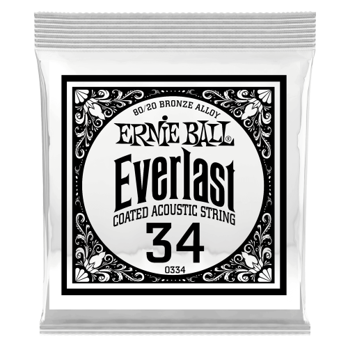 Ernie Ball .034 Everlast Coated 80/20 Bronze — akustiskās ģitāras atsevišķa stīga Ernie Ball .034 Everlast Coated 80/20 Bronze — akustiskās ģitāras atsevišķa stīga