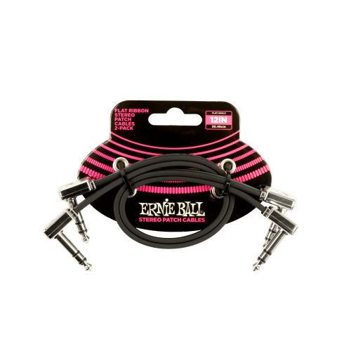 Ernie Ball Flat Ribbon Stereo Patch Cable 12in - Black - 2 paku iepakojums — pedāļu savienojuma vads