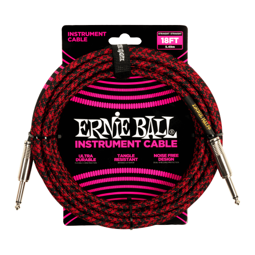 Ernie Ball Braided Instrument Cable Straight/Straight 18ft - Red/Black — instrumentu vads
