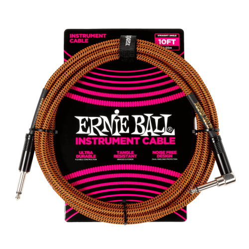 Ernie Ball Braided Instrument Cable Straight/Angle 10ft - Pumpkin Pie — instrumentu vads