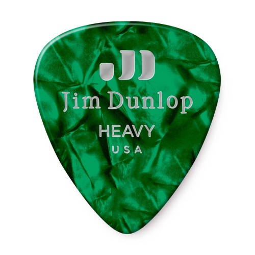 Jim Dunlop 483P12HV Green Pearloid Celluloid Heavy Guitar Picks (12-Bag) — mediatoru komplekts
