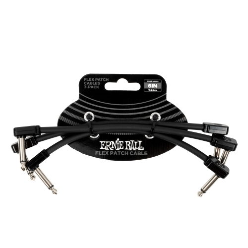 Ernie Ball Flex Patch Cable 6in - Black - 3 paku iepakojums — pedāļu savienojuma vads Ernie Ball Flex Patch Cable 6in - Black - 3 paku iepakojums — pedāļu savienojuma vads