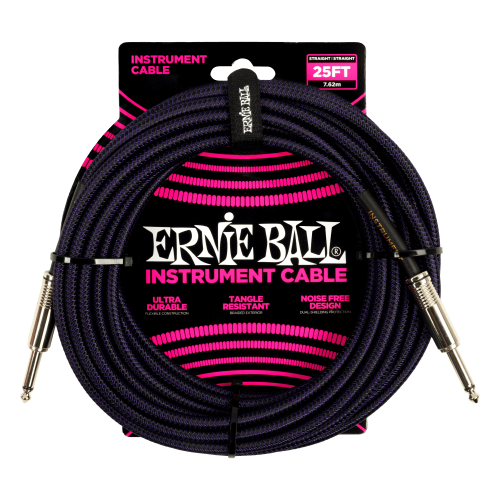 Ernie Ball Braided Instrument Cable Straight/Straight 25ft - Purple/Black — instrumentu vads Ernie Ball Braided Instrument Cable Straight/Straight 25ft - Purple/Black — instrumentu vads