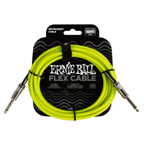 Ernie Ball Flex Instrument Cable Straight/Straight 10ft - Green — instrumentu vads Ernie Ball Flex Instrument Cable Straight/Straight 10ft - Green — instrumentu vads