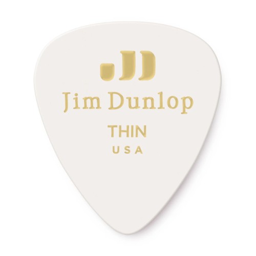Jim Dunlop 483P01TH White Classic Celluloid Thin Guitar Picks (12-Bag) — mediatoru komplekts