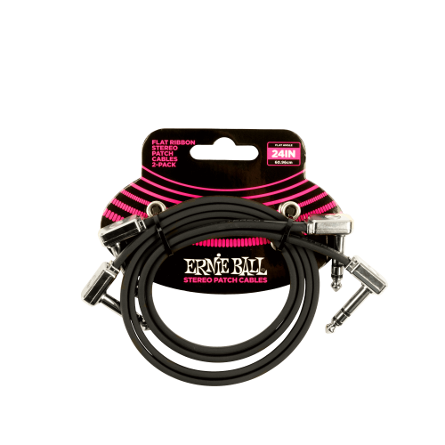 Ernie Ball Flat Ribbon Stereo Patch Cable 24in - Black - 2 paku iepakojums — pedāļu savienojuma vads